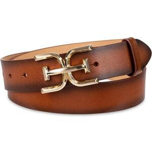 Brown Sam Edelman Leather Belt with Gold Buckle